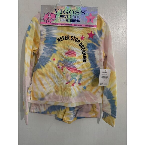 Vigoss Girls 2-Piece Top & Shorts Set Size 4 Pink Graphic Tee Soft Knit Size 6 - Picture 1 of 3